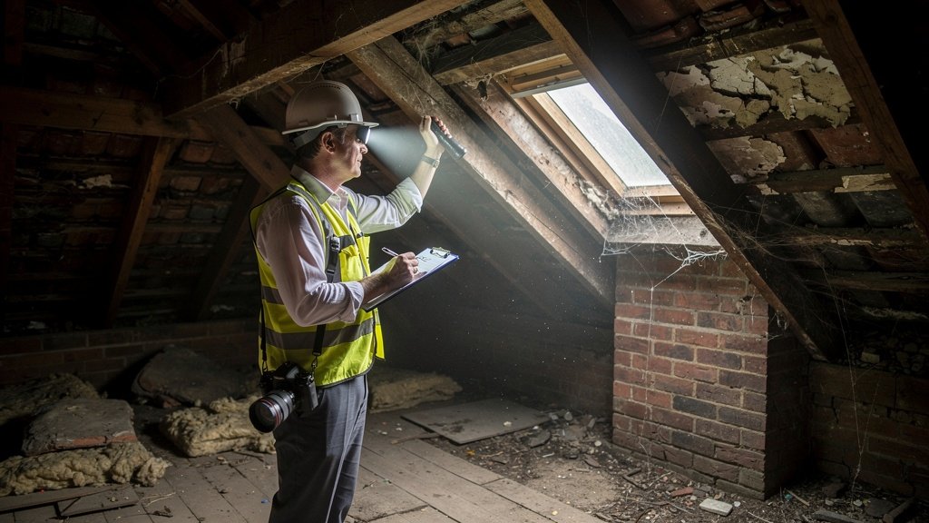 RICS surveyor inspecting roof structure during a Level 3 building survey